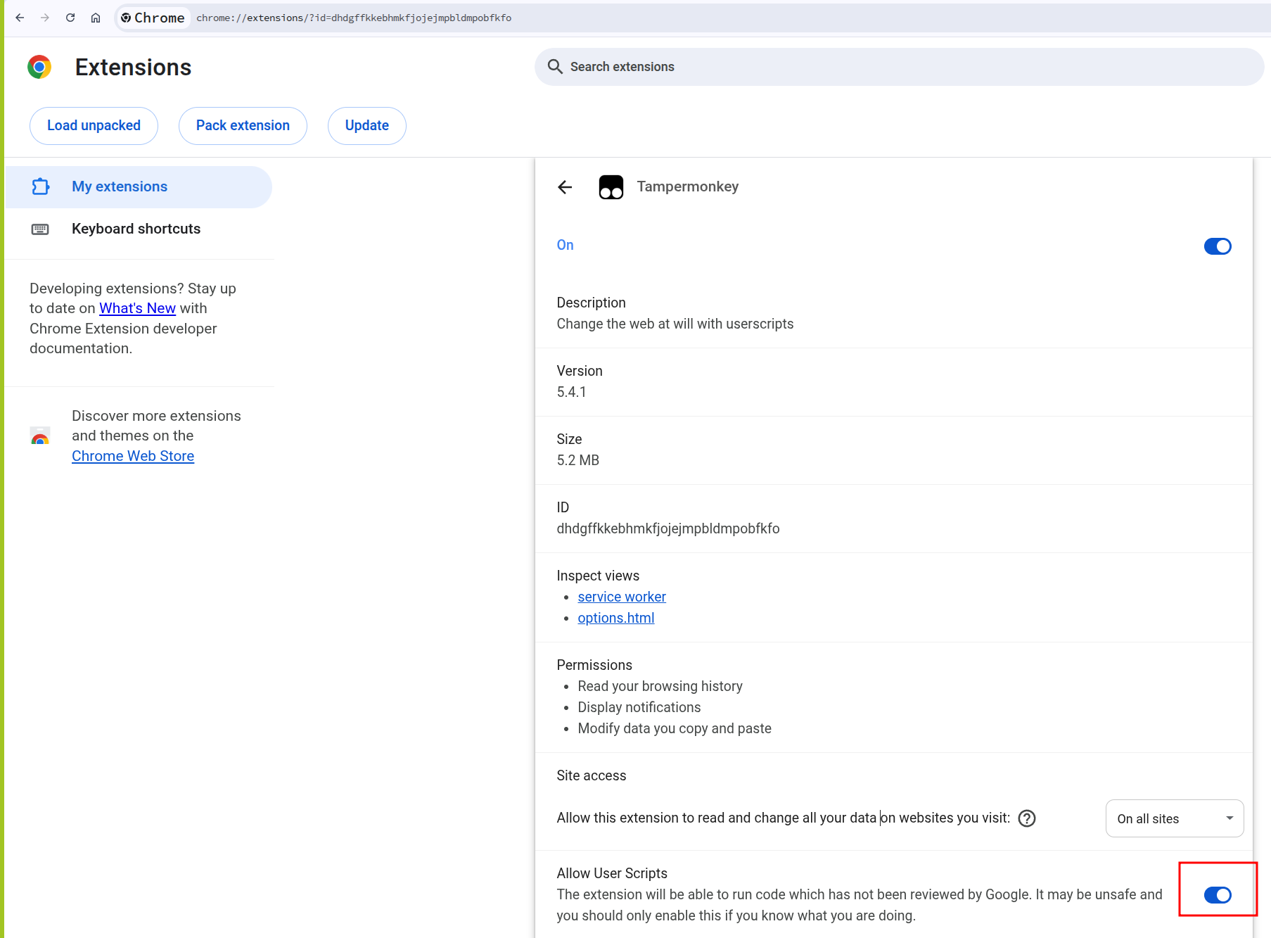 Figure 3: allow user scripts for tampermonkey